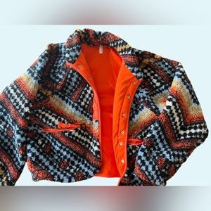 Free People Hit The Slopes Printed Fleece Jacket in Alpine Combo, size S